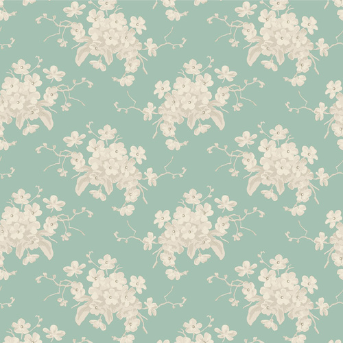 Tilda Sunday Brunch White Flower Teal 100581 Quilting Fabric