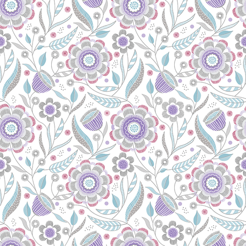 Stitched Garden 16189-61 Str. Floral Purple/Grey