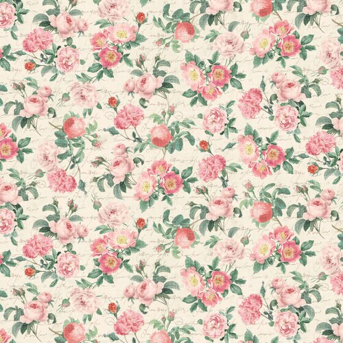 Vintage Perfumery Heirloom Roses Coral 3139/86 Patchwork Fabric 