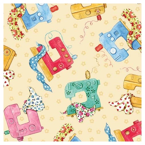 Sew Pretty 4052/53B - Colourful Sewing Machine Butter Patchwork Fabric