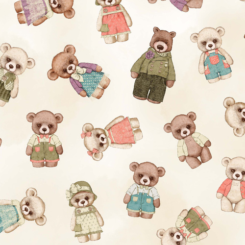 Bear Family Portrait Bear Family Beige 4068/83B Quilting Fabric 