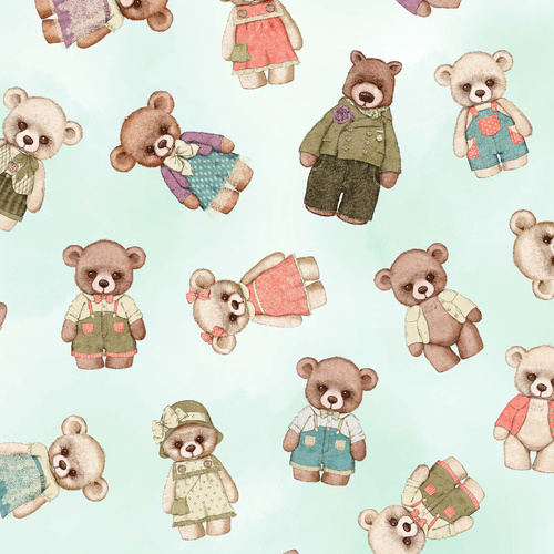 Bear Family Portrait Bear Family Mint 4068/83M Quilting Fabric 