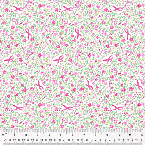 Strength & Love Ribbon Patch White 54186-4 Quilt Fabric