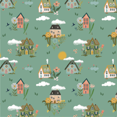 Cottage Charm Cottage Garden Teal CH24743 Quilting Fabric