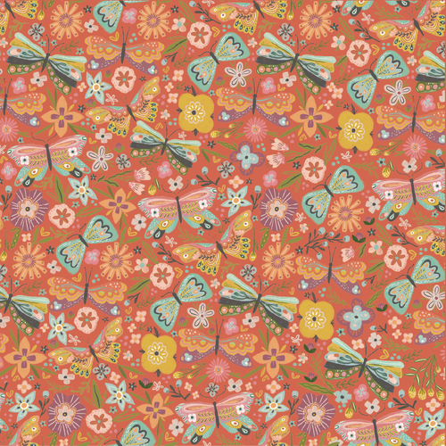 Cottage Charm Butterfly Blosson Coral CH24744 Quilting Fabric