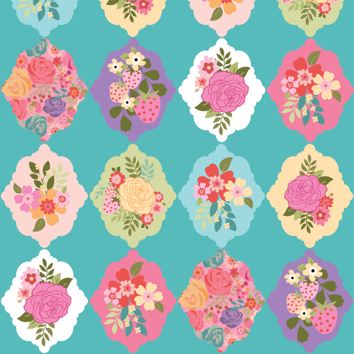 Calico Cowgirls Wallpaper Rose Teal CW24804 Quilting Fabric