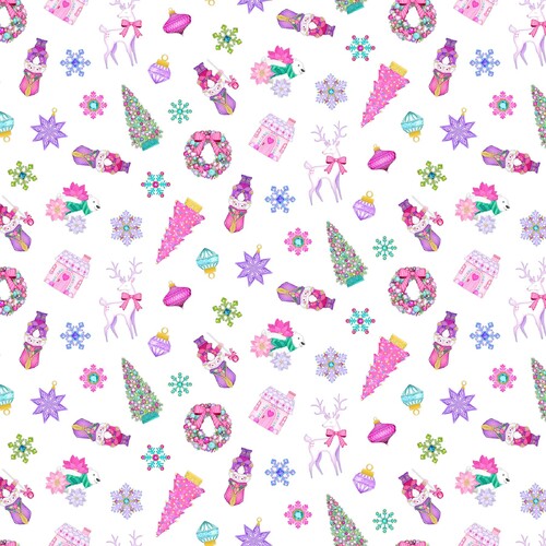 Merry and Bright Tossed Motifs White Multi DP26969-10 Quilting Fabric