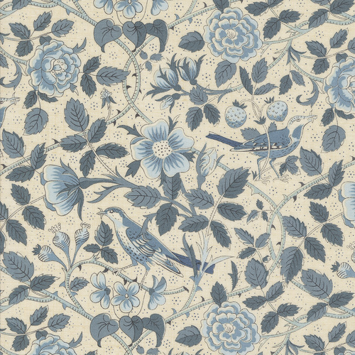 Sacre Bleu Pearl French Blue 13972 12 Oiseaux Florals Birds Quilting Fabric