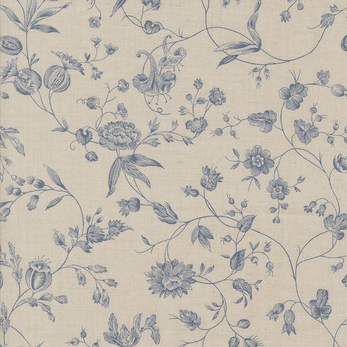 Sacre Bleu Smoke French Blue 13973 15 Pivoine Florals Vines Quilting Fabric