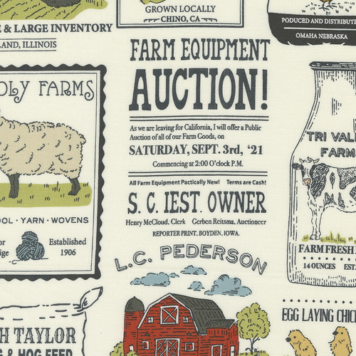 Farmstead Porcelain M2090211 Vintage Farm Advertisements Novelty Quilting Fabric