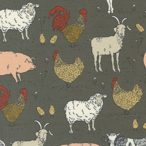 Farmstead Charcoal M2090316 Animal Farm Novelty Quilting Fabric