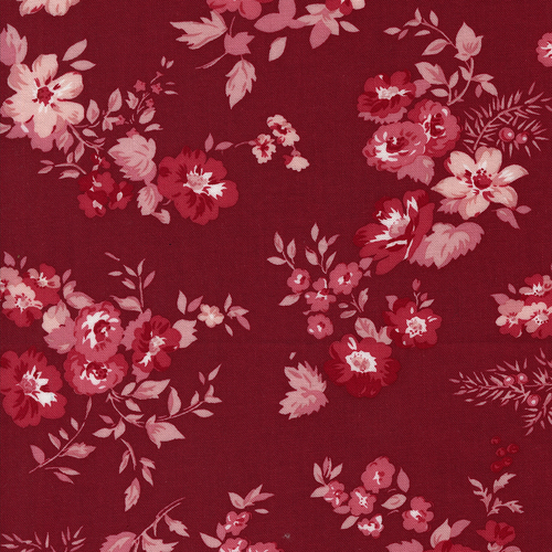 Hollyhocks Roses Geranium Red 3050 17 English Rose Florals Quilting Fabric 