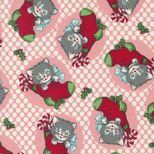 Kitty Christmas Cheeky 31200 13 Novelty Kitty Dots Stockings Patchwork Fabric