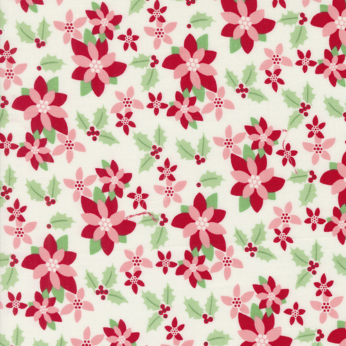 Kitty Christmas Snow 31201 11 Poinsettia Florals Patchwork Fabric