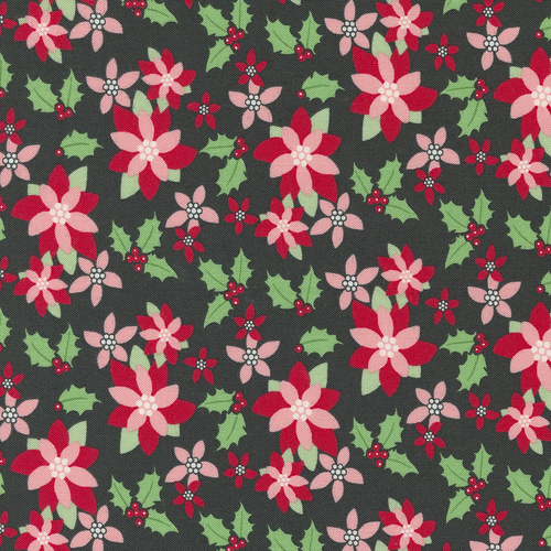 Kitty Christmas Coal 31201 18 Poinsettia Florals Patchwork Fabric