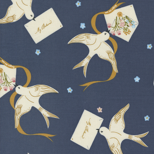 Enchantment Indigo 43171 17 Winged Messenger Novelty Birds Letters Flowers Patchwork Fabric