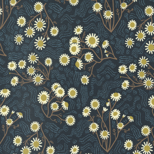 Quaint Cottage Midnight 48372 21 Chamomile Florals Quilt Fabric 70CM END OF BOLT