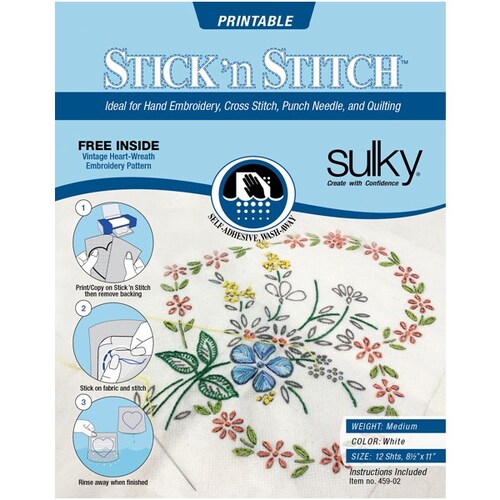 Sulky Stick 'n Stitch Printable Wash-Away 12 Sheets