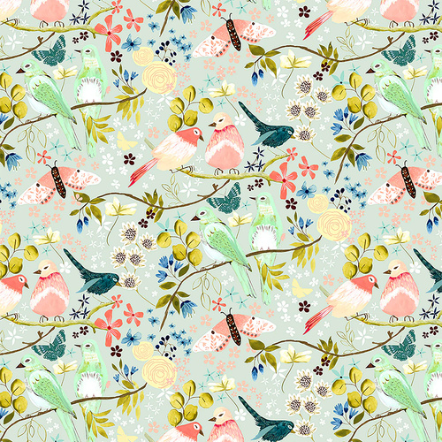 Serenity Blooms Morning Song Mint SR24502 Quilting Fabric 