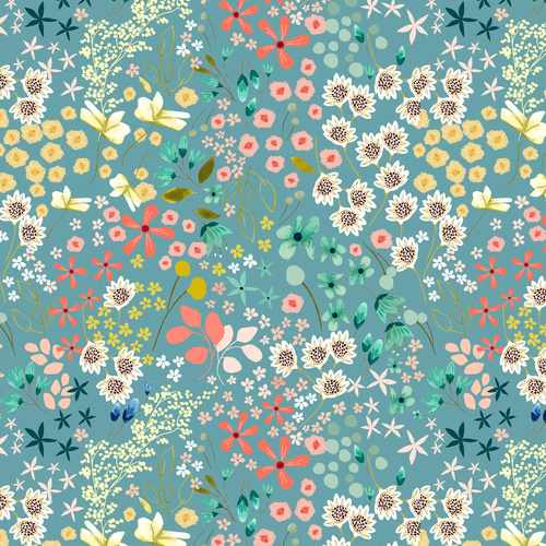 Serenity Blooms Meadow Dream Blue SR24509 Quilting Fabric 