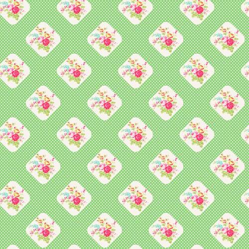 Posie Roses on Dots TW08-Green Patchwork Fabric 100CM END OF BOLT 