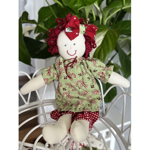 I Believe in Angels Small Green Doll (Red Ric Rac Hair) 20cm